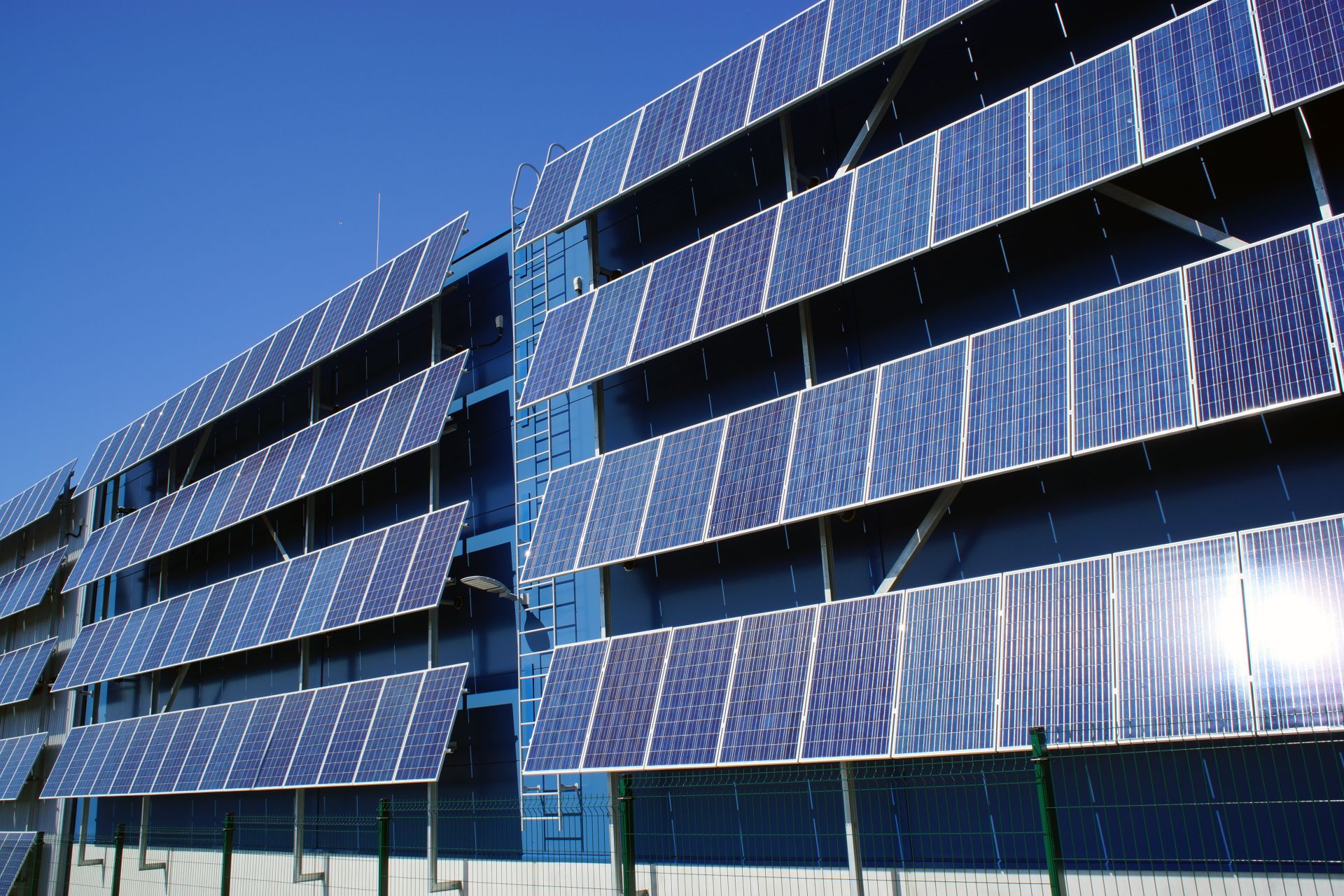 office building with solar panels